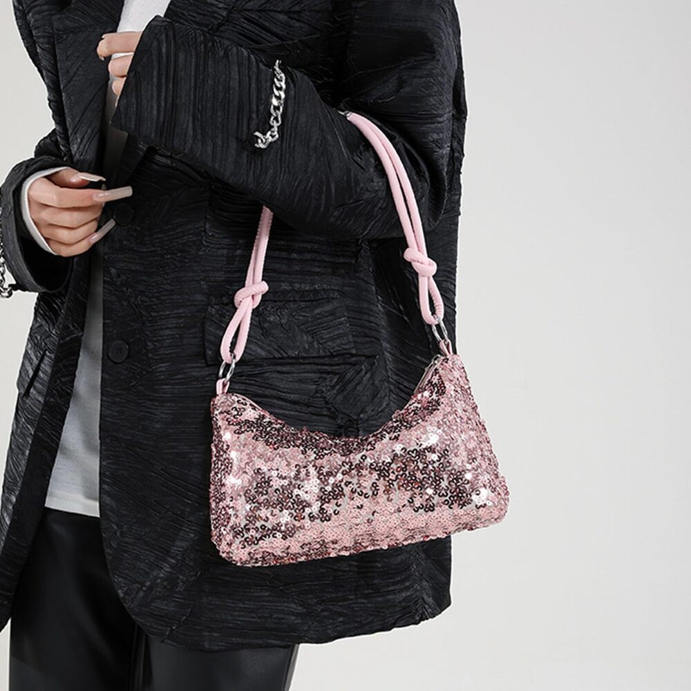 9886 Sequin Evening Bag, Sparkly Shoulder Bag, Bling Pink Handbag, Glitter - Picture 2 of 9